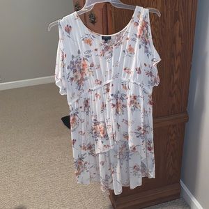 White Floral Cold-Shoulder Tunic